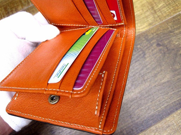 Real leather wallet/Cow Leather/Navy & Orange 第5張的照片