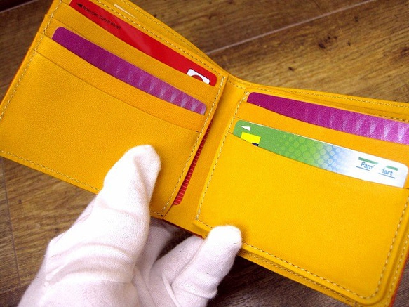 Real leather wallet/Goat & Cow Leather/Flame Orange 第2張的照片