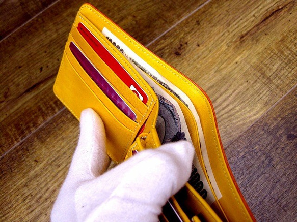 Real leather wallet/Goat & Cow Leather/Flame Orange 第3張的照片