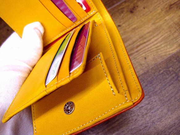 Real leather wallet/Goat & Cow Leather/Flame Orange 第5張的照片