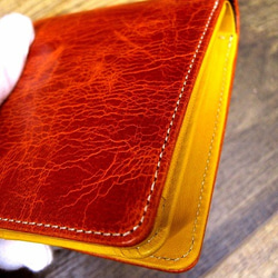 Real leather wallet/Goat & Cow Leather/Flame Orange 第8張的照片