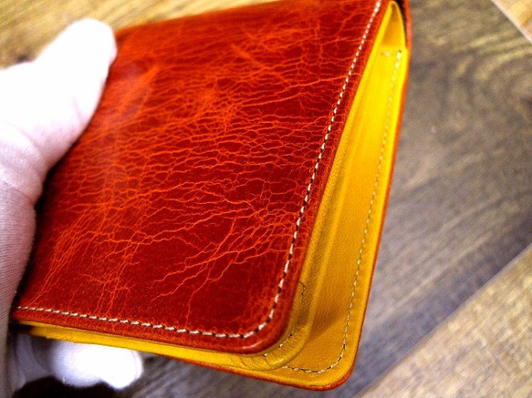 Real leather wallet/Goat & Cow Leather/Flame Orange 第8張的照片