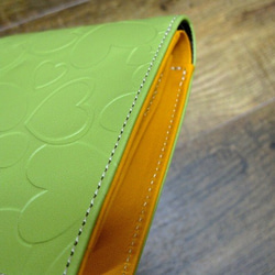 Real leather wallet/Embossed Leather/Heart Patten Green 第8張的照片