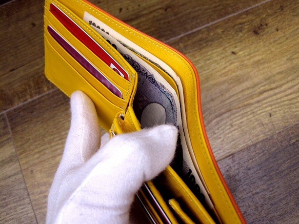 Real leather wallet/Embossed Leather/Heart Patten Orange 第3張的照片