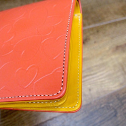 Real leather wallet/Embossed Leather/Heart Patten Orange 第8張的照片