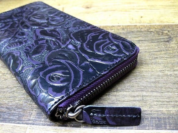 Real leather wallet/Embossing Steer leather/Rose pattern 第2張的照片