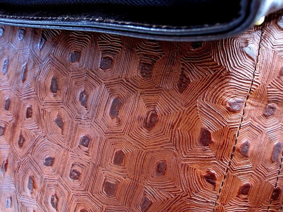 Real leather backpack/Embossing leather/Turtle pattern 第3張的照片