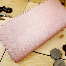 Real leather wallet/Embossing Kip leather/Pearl Pink 第1張的照片