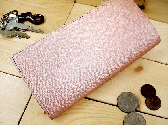 Real leather wallet/Embossing Kip leather/Pearl Pink 第1張的照片