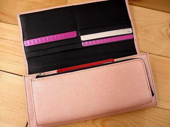 Real leather wallet/Embossing Kip leather/Pearl Pink 第2張的照片