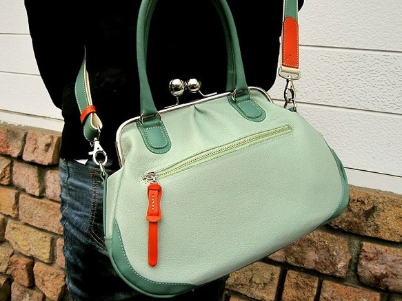 がま口バック2点 即納できます！】ショルダー＆手提げの2WAY がま口バッグ 大 ミント