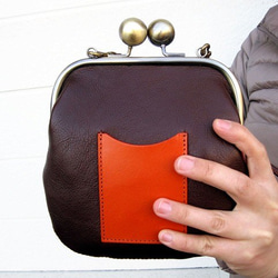 Real Leather pochette with grasp/Redish Orange 第2張的照片