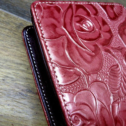 Real leather wallet/Embossed Leather/Rose Pattern Metal Red 第8張的照片