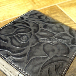 Real leather wallet/Embossed Leather/Rose Pattern Charcoal 第8張的照片