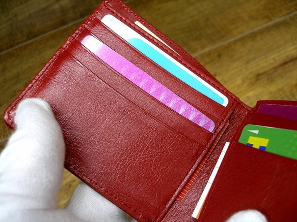 Real leather wallet/Embossed Leather/Rose Pattern Red 第4張的照片