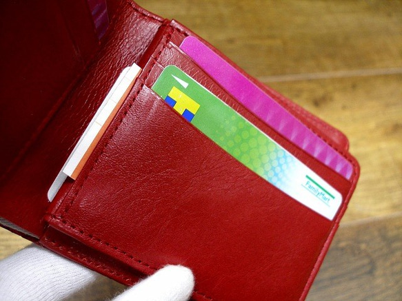 Real leather wallet/Embossed Leather/Rose Pattern Red 第7張的照片