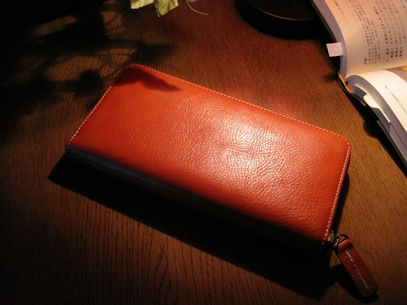 Real leather wallet/Kip leather/Orange 第1張的照片