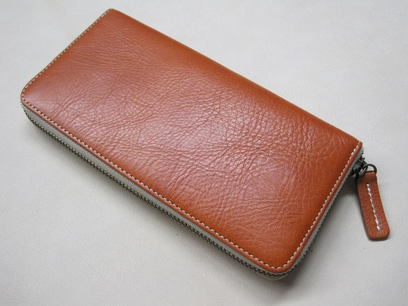 Real leather wallet/Kip leather/Orange 第2張的照片