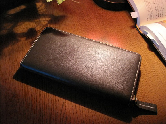 Real leather wallet/Kip leather/olive green 第1張的照片