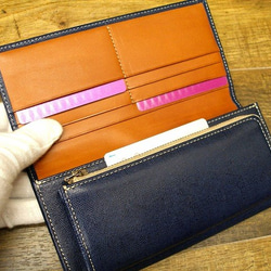 Real leather wallet/Embossing Kip leather/Navy 第2張的照片