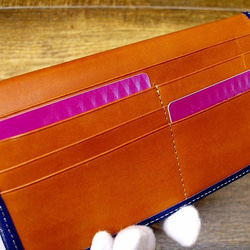 Real leather wallet/Embossing Kip leather/Navy 第4張的照片