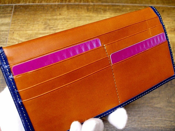 Real leather wallet/Embossing Kip leather/Navy 第4張的照片