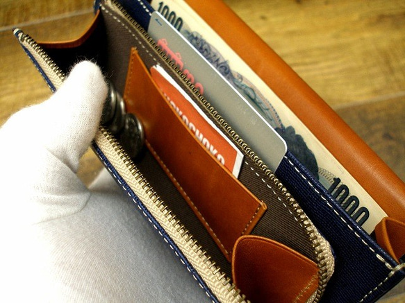 Real leather wallet/Embossing Kip leather/Navy 第5張的照片