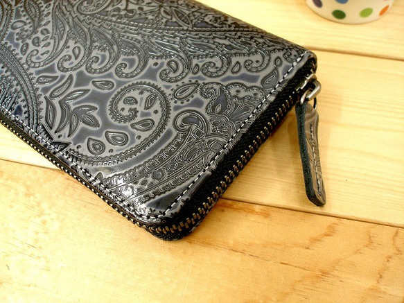 Real leather wallet/Embossing Steer leather/Paisley pattern 第2張的照片