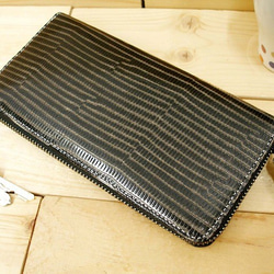 Real Leather Wallet/Embossed Leather/Iguana Pattern Black 第1張的照片