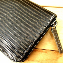 Real Leather Wallet/Embossed Leather/Iguana Pattern Black 第2張的照片