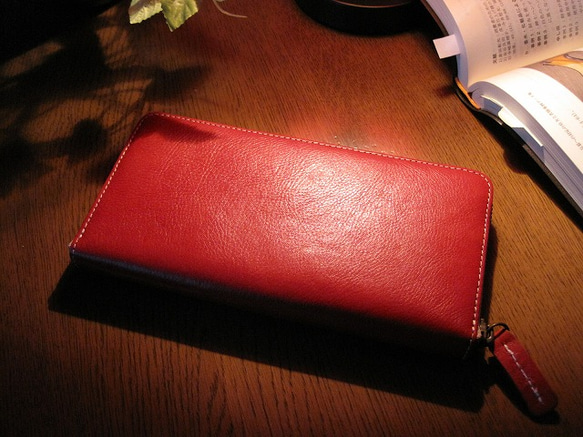 Real leather wallet/Kip leather/Red 第1張的照片