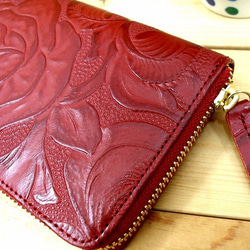 Real leather wallet/Embossing Cow leather/Rose pattern 第2張的照片