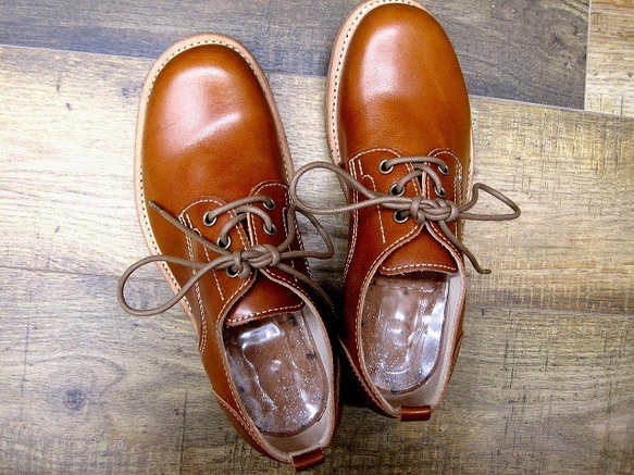 【展示品】本格派の本革靴 外羽短靴 オレンジブラウン 3枚目の画像