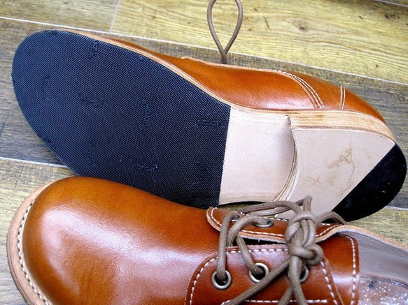 【展示品】本格派の本革靴 外羽短靴 オレンジブラウン 4枚目の画像