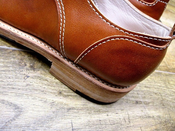 【展示品】本格派の本革靴 外羽短靴 オレンジブラウン 5枚目の画像