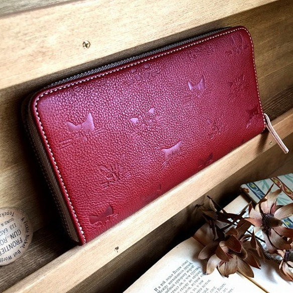 Real leather wallet/Embossing Leather/Kitten&Cat pattern 第6張的照片