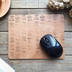 Real leather mouse pad/Flower pattern 第1張的照片