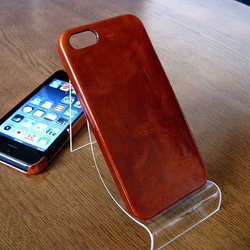【受注生産】 本革スマホカバー ムラムラのオレンジブラウン iPhone用 1枚目の画像