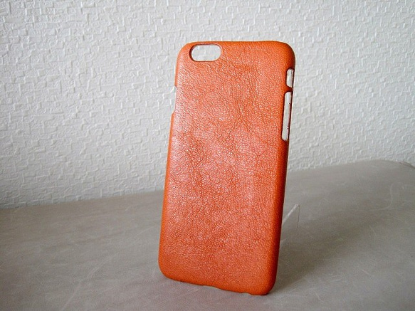 【受注生産】本革スマホカバー ゴート(山羊革)のオレンジ iPhone用 5枚目の画像