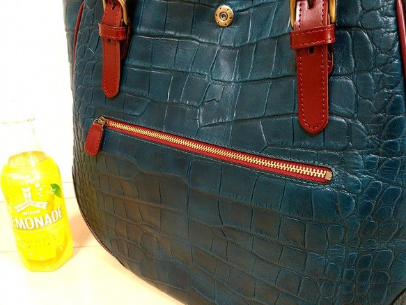 Real leather tote-bag/Steer Leather/Crocodile pattern 第6張的照片