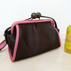 Real leather Shoulder bag/Steer Leather/Charcoal gray&Pink 第2張的照片