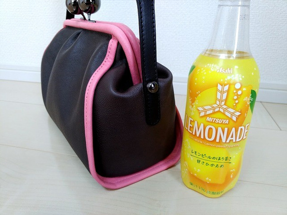 Real leather Shoulder bag/Steer Leather/Charcoal gray&Pink 第5張的照片