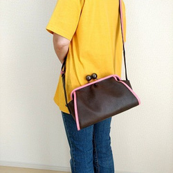 Real leather Shoulder bag/Steer Leather/Charcoal gray&Pink 第10張的照片