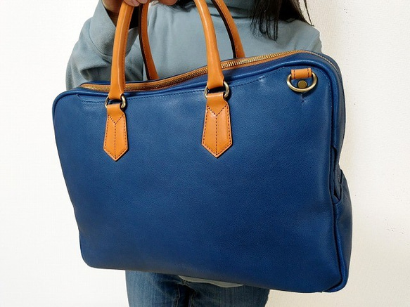カラーオーダー対応】3WAY対応 本革ビジネスバッグ ネイビーブルー