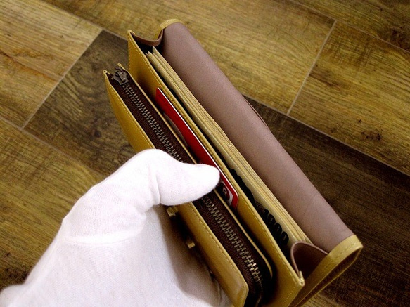 Real leather wallet/Kip leather/Yellowish Camel 第3張的照片