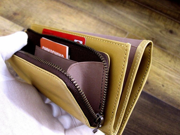 Real leather wallet/Kip leather/Yellowish Camel 第6張的照片