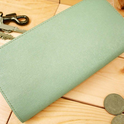 Real leather wallet/Embossing Kip leather/Pearl Green 第1張的照片