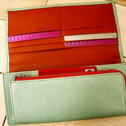 Real leather wallet/Embossing Kip leather/Pearl Green 第2張的照片