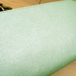 Real leather wallet/Embossing Kip leather/Pearl Green 第7張的照片