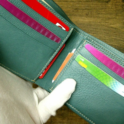 Real leather wallet/Goat & Steer Leather/Emerald & Turquoise 第2張的照片